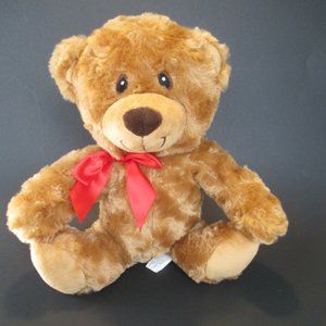 Progressive Plush STUFFED Teddy Bear OWEN Tan Brown SOFT Seated Toy RED Bow 10"‎